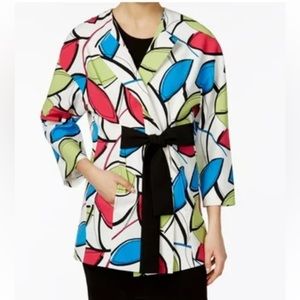 🌹Nine West women’s multi color tie wrap topper, jacket, blazer, long sleeve 10